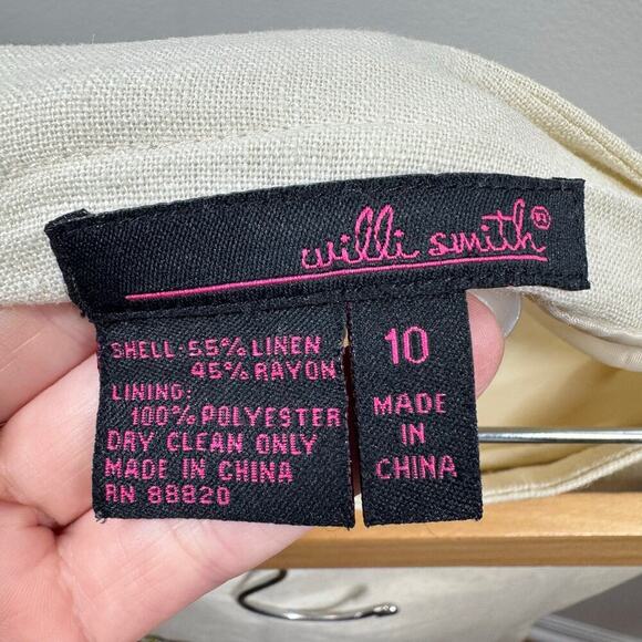 Womens Skirt 10 Cream Linen Blend Floral Beaded Embroidery Lagenlook Boho Spring - Picture 7 of 9